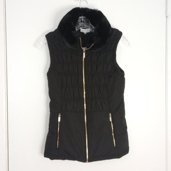 Calvin Klein Women's Fur Collar Vest Black Size M